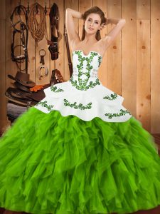Luxury Sleeveless Floor Length Embroidery and Ruffles Lace Up Quinceanera Gowns
