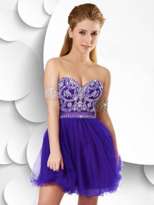Cheap Purple Casual Dresses Prom and Party with Beading Sweetheart Sleeveless Zipper