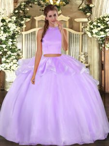 Lavender Halter Top Backless Beading Quinceanera Gowns Sleeveless
