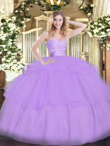 Free and Easy Floor Length Lace Up Ball Gown Prom Dress Lavender for Military Ball and Sweet 16 and Quinceanera with Bea