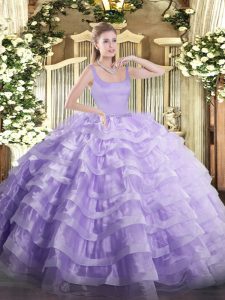Most Popular Lavender Straps Zipper Beading and Ruffled Layers Ball Gown Prom Dress Sleeveless