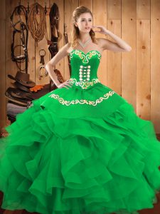 Custom Made Floor Length Ball Gowns Sleeveless Green Quinceanera Dress Lace Up