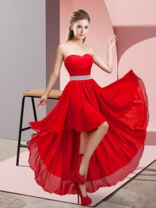 Lovely Red Lace Up Sweetheart Beading Bridesmaid Dress Chiffon Sleeveless