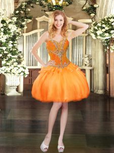Sleeveless Mini Length Beading Lace Up Prom Dresses with Orange