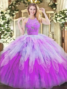 Multi-color Sleeveless Beading and Ruffles Floor Length Quinceanera Dress