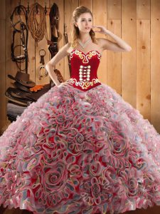 Lovely Sleeveless Sweep Train Lace Up With Train Embroidery Ball Gown Prom Dress