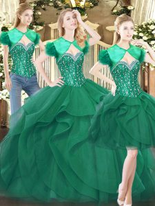 Ball Gowns Quince Ball Gowns Dark Green Sweetheart Tulle Sleeveless Floor Length Lace Up