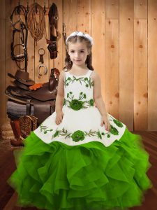 Trendy Floor Length Little Girl Pageant Gowns Tulle Sleeveless Embroidery and Ruffles
