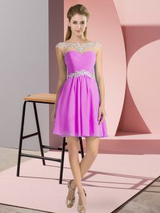 Luxurious Mini Length Empire Cap Sleeves Lilac Evening Dress Lace Up