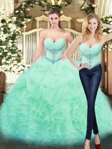 Apple Green Organza Lace Up Sweetheart Sleeveless Floor Length Quinceanera Gown Beading and Ruffles
