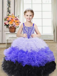 Inexpensive Ball Gowns Pageant Dresses Multi-color Straps Organza Sleeveless Floor Length Lace Up