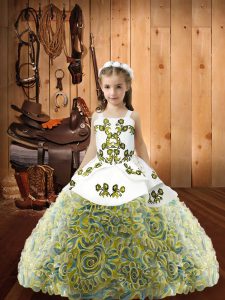 Popular Multi-color Sleeveless Embroidery Floor Length Girls Pageant Dresses