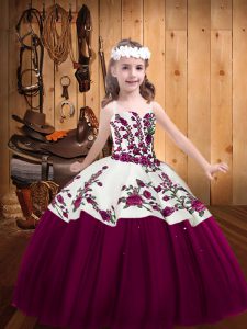 Fuchsia Sleeveless Floor Length Embroidery Lace Up Pageant Dress for Womens