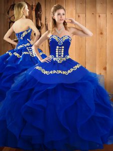 Custom Made Sleeveless Lace Up Floor Length Embroidery and Ruffles Quince Ball Gowns