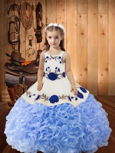 Ball Gowns Little Girl Pageant Dress Lavender Straps Fabric With Rolling Flowers Sleeveless Floor Length Lace Up