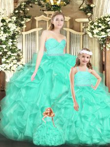 Adorable Ball Gowns Quinceanera Dress Apple Green Sweetheart Organza Sleeveless Floor Length Lace Up