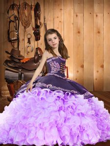 Organza Sleeveless Little Girls Pageant Dress Wholesale Brush Train and Embroidery and Ruffles