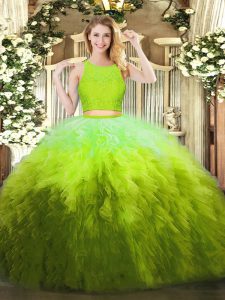 Dazzling Ball Gowns 15 Quinceanera Dress Olive Green Scoop Organza Sleeveless Floor Length Zipper