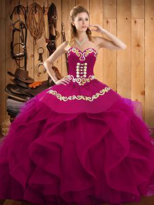 Cheap Floor Length Ball Gowns Sleeveless Fuchsia Quinceanera Dresses Lace Up