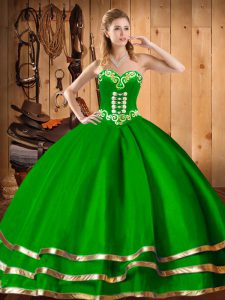 Top Selling Dark Green Lace Up Ball Gown Prom Dress Embroidery Sleeveless Floor Length