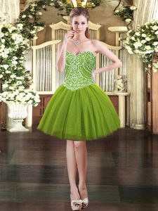 Olive Green Sweetheart Lace Up Beading Prom Dress Sleeveless