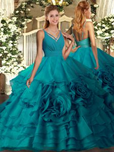 Suitable Ball Gowns Sleeveless Teal Sweet 16 Quinceanera Dress Backless