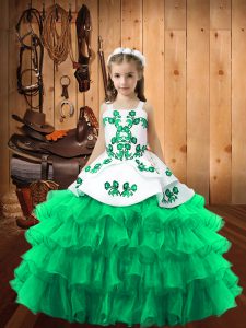 Luxurious Green Sleeveless Organza Lace Up Little Girl Pageant Dress for Party and Quinceanera
