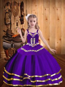 Customized Ball Gowns Winning Pageant Gowns Purple Straps Organza Sleeveless Floor Length Lace Up