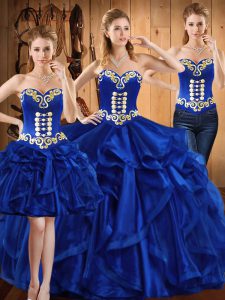 Excellent Sweetheart Sleeveless Organza Quinceanera Gowns Embroidery and Ruffles Lace Up