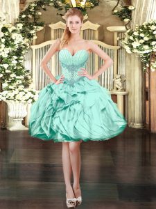 Apple Green Ball Gowns Sweetheart Sleeveless Organza Mini Length Lace Up Beading and Ruffles Prom Party Dress