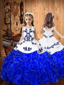 Ball Gowns Pageant Gowns For Girls Royal Blue Straps Organza Sleeveless Floor Length Lace Up