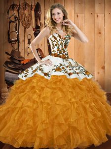 Adorable Sleeveless Lace Up Floor Length Embroidery and Ruffles 15 Quinceanera Dress