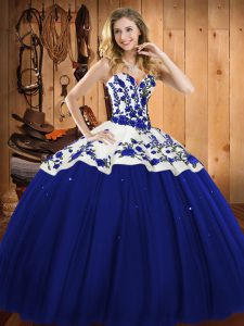 Unique Sweetheart Sleeveless Lace Up Quinceanera Gown Blue Satin and Tulle