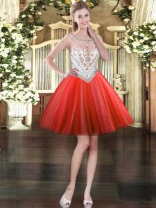 Best Mini Length Ball Gowns Sleeveless Red Prom Dresses Zipper