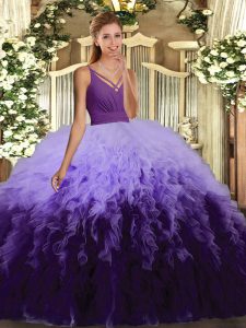 Comfortable Sleeveless Floor Length Ruffles Backless Quinceanera Dress with Multi-color