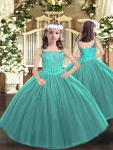 Hot Selling Floor Length Ball Gowns Sleeveless Teal Pageant Dress for Girls Lace Up