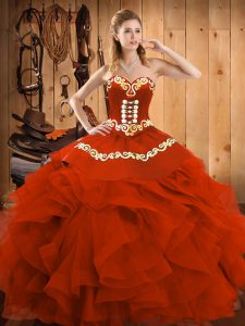 Wonderful Sleeveless Embroidery and Ruffles Lace Up Sweet 16 Quinceanera Dress
