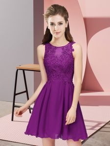 Mini Length Zipper Dama Dress for Quinceanera Eggplant Purple for Prom and Party and Wedding Party with Appliques