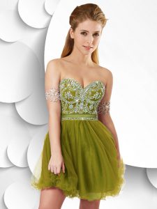 Custom Design Olive Green Zipper Prom Dress Beading Sleeveless Mini Length