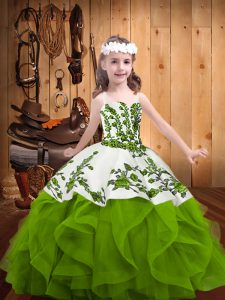 New Style Olive Green Pageant Dress Sweet 16 and Quinceanera with Embroidery and Ruffles Straps Sleeveless Lace Up