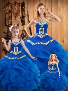 Sweetheart Sleeveless Lace Up Quinceanera Dress Blue Tulle
