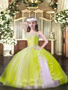 Sleeveless Lace Up Floor Length Beading Pageant Gowns For Girls