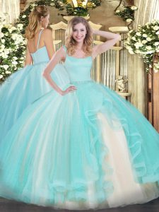 Fashionable Aqua Blue Straps Neckline Beading Ball Gown Prom Dress Sleeveless Zipper