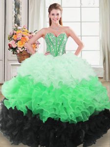 Floor Length Multi-color Quince Ball Gowns Organza Sleeveless Beading and Ruffles