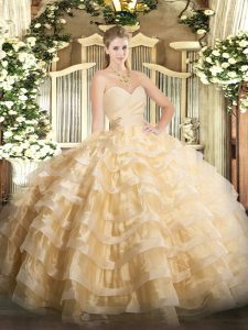 Ideal Sleeveless Beading and Ruffled Layers Lace Up Vestidos de Quinceanera