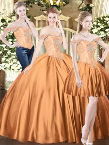 Floor Length Lace Up Quinceanera Gown Brown for Military Ball and Sweet 16 and Quinceanera with Beading