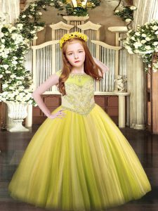 Affordable Floor Length Zipper Pageant Gowns For Girls Yellow for Party and Quinceanera with Beading