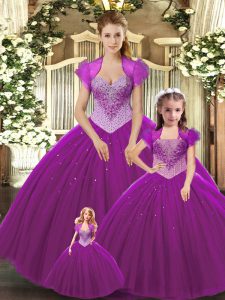 Captivating Ball Gowns 15th Birthday Dress Fuchsia Straps Tulle Sleeveless Floor Length Lace Up