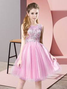Flirting Rose Pink Sleeveless Beading Knee Length Prom Gown