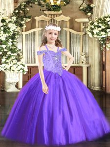 New Arrival Lavender Little Girls Pageant Dress Party and Quinceanera with Beading Off The Shoulder Sleeveless Lace Up